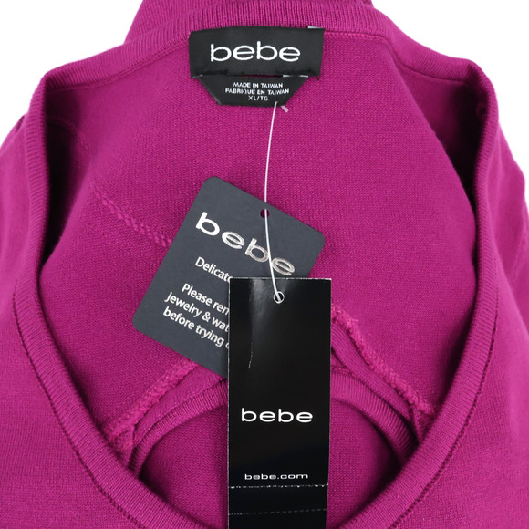 Bebe Sweater Womens XL Pink Sequins Stretch Knit Tunic V-neck Open Back New - Picture 3 of 16